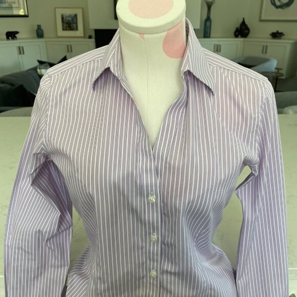 Brooks Brothers Petite Fitted LS Button Down Striped Blouse Purple Wht Sz 4P - Picture 10 of 11